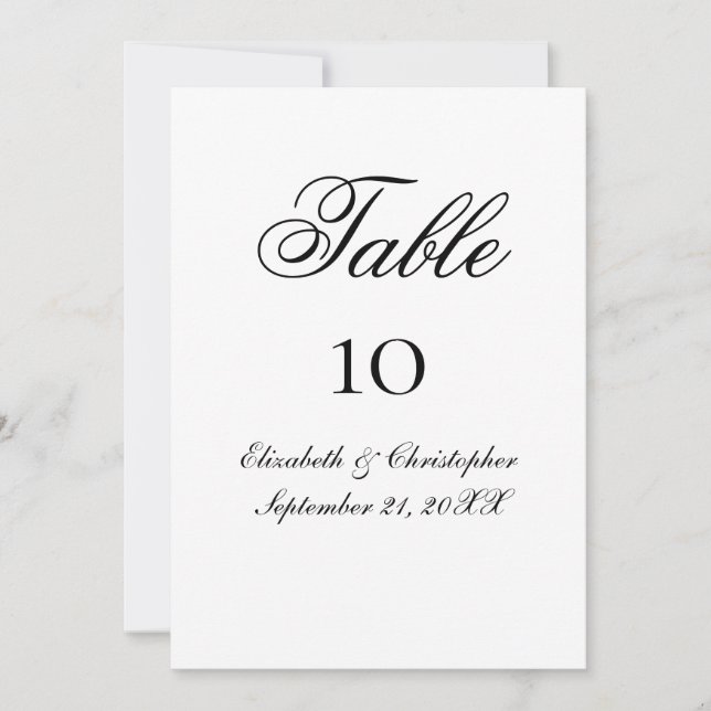 Zwart Witte Formele Script Bruiloft Tafelkaarten (Voorkant)
