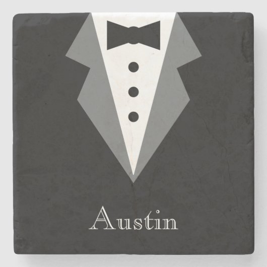 Zwart Witte Formele Smoking Vaderdag Stenen Onderzetter (Voorkant)