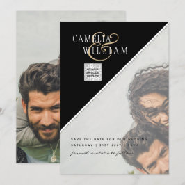 Zwart Witte FOTO Huwelijksuitnodiging QR Code Bewa Kaart