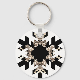 Zwart-witte fractale kunst Snowflakes Sleutelhanger