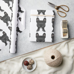 Zwart-Witte Franse Bulldog Cartoonhond Patroon Cadeaupapier