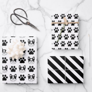 Zwart Witte Franse Bulldog Inpakpapier Set van 3 Vel