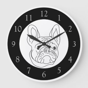 Zwart Witte Franse Bulldog Tekening Grote Klok