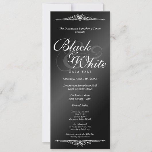 Zwart-witte gala ball dance corporate tea length kaart (Voorkant)