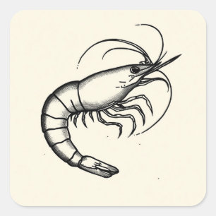 Zwart & Witte Garnaal Flash Tatoeage Traditionele Vierkante Sticker
