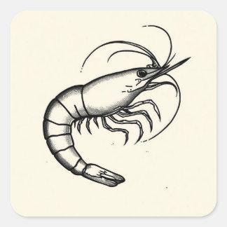 Zwart & Witte Garnaal Flash Tatoeage Traditionele Vierkante Sticker