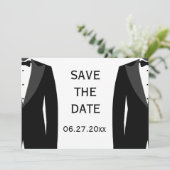 Zwart-witte gay trouwkaart om de datum te reserver save the date (Staand voorkant)