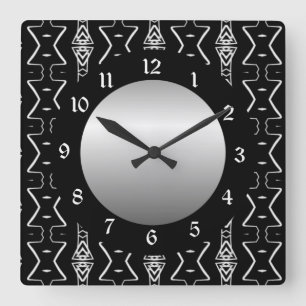 Zwart-witte geometrische driehoeken wandklok vierkante klok