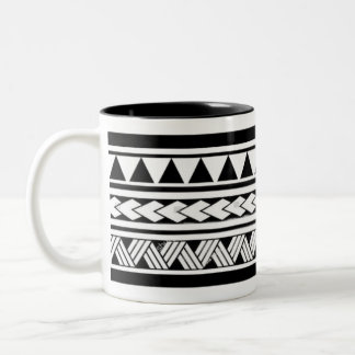 Zwart Witte Geometrische Stam Patroon Klassieke Mo Tweekleurige Koffiemok
