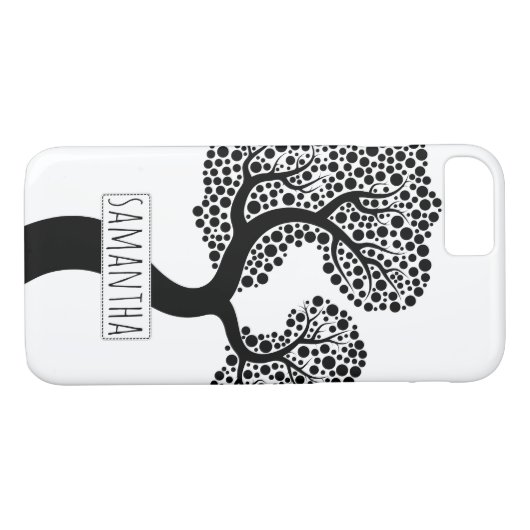 Zwart-witte gestileerde boom en naam Case-Mate iPhone case (Achterkant (Horizontaal))