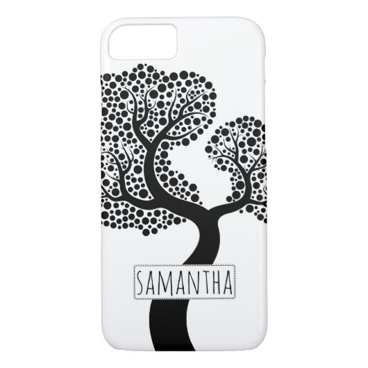 Zwart-witte gestileerde boom en naam Case-Mate iPhone case (Achterkant)