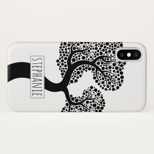 Zwart-witte gestileerde boom en naam Case-Mate iPhone case (Achterkant (horizontaal))