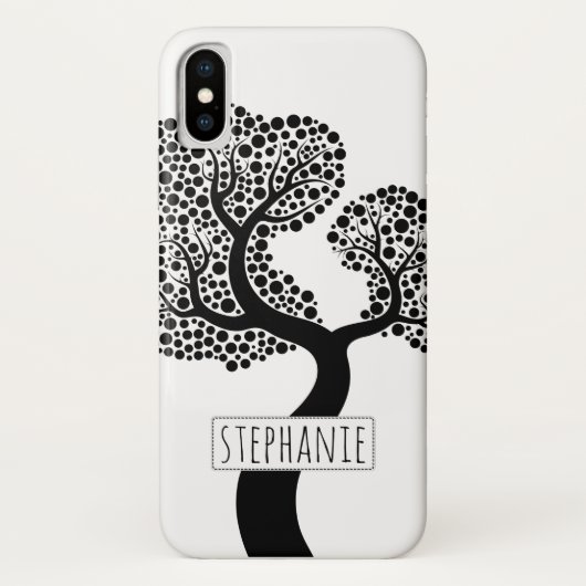 Zwart-witte gestileerde boom en naam Case-Mate iPhone case (Achterkant)