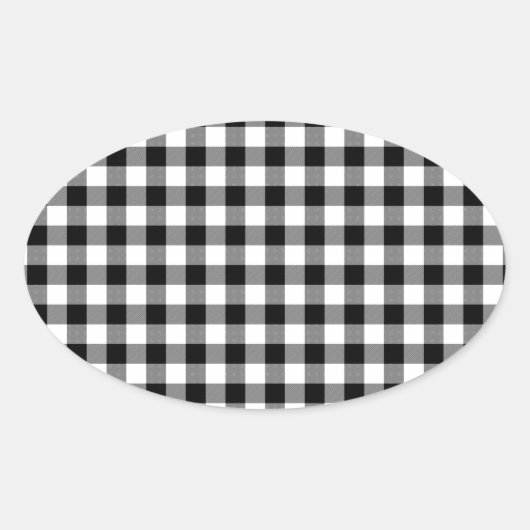 Zwart-witte Gingham Checks Ovale Sticker (Voorkant)