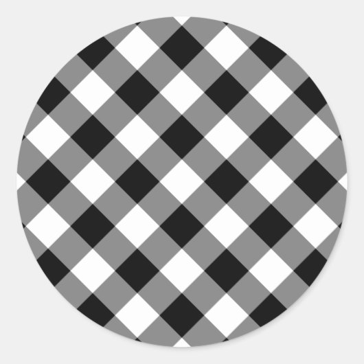 Zwart-witte gingham ronde sticker (Voorkant)