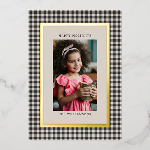 Zwart Witte Gingham Schotlandse Ruit Kerst Foto Go Folie Feestdagenkaart