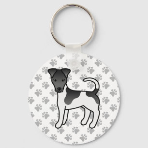 Zwart-witte gladharige vossterrier cartoonhond sleutelhanger