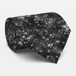 Zwart Witte Glitters Glanzend Glamour Disco Stropdas