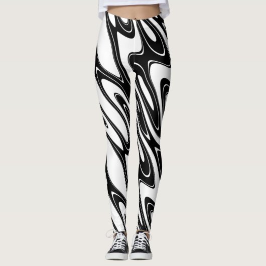 Zwart-witte golf Abstract Leggings (Voorkant)