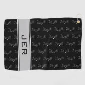 Zwart-witte Golfer Male Silhouette Monogramed Golfhanddoek (Horizontaal)