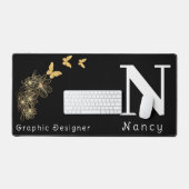 Zwart-witte goudbloem-vlinderminimalistisch bureaumat (Keyboard & Muis)