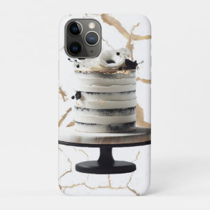 Zwart & Witte Gouden Bloemrijke Lagen Cake Bruidsd iPhone 11 Pro Hoesje