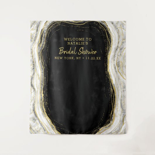 Zwart Witte Gouden Geode Douche Foto Prop Achtergr Wandkleed (Voorkant)