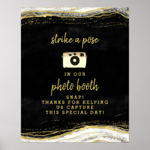 Zwart Witte & Gouden Geode Fotohokje Trouwbord Poster