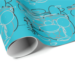 Zwart-witte grijze cirkels, neonblauwe achtergrond cadeaupapier