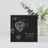 Zwart-witte harten bruiloft uitnodigen met RSVP Kaart (Staand voorkant)