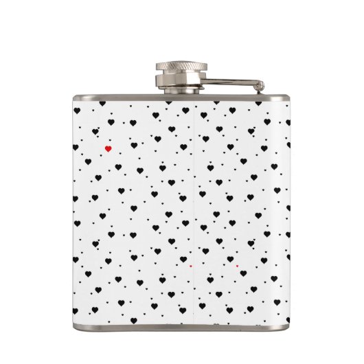 Zwart-witte harten patroon rood accent heupfles (Achterkant)