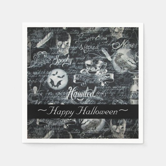Zwart-witte haunted Halloween Servet (Voorkant)