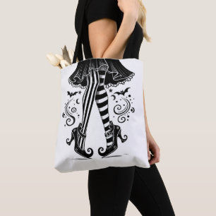 Zwart & Witte Heks Benen Whimsical Halloween Draagtas