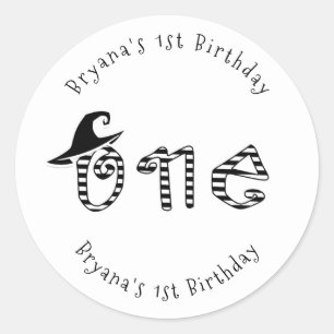 Zwart Witte Heks Halloween Foto 1e Verjaardag Ronde Sticker