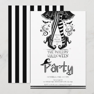 Zwart & Witte Heksenbenen Whimsical Halloween Fees Kaart