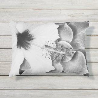 Zwart-witte Hibiscus Buitenkussen