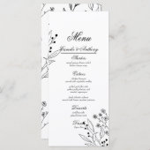 Zwart-witte hoek Floral Boho bruiloft Menu (Voorkant / Achterkant)