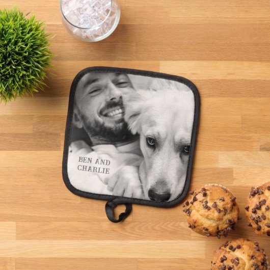 Zwart-witte hond foto pannenlap (Top down)