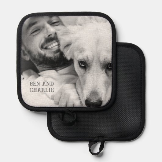 Zwart-witte hond foto pannenlap (Voorkant / Achterkant)