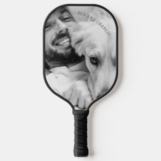 Zwart-witte hond foto pickleball paddle (Voorkant)