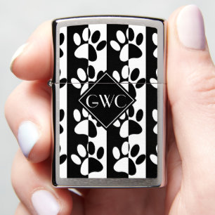 Zwart-witte hond poten en strepen monogram