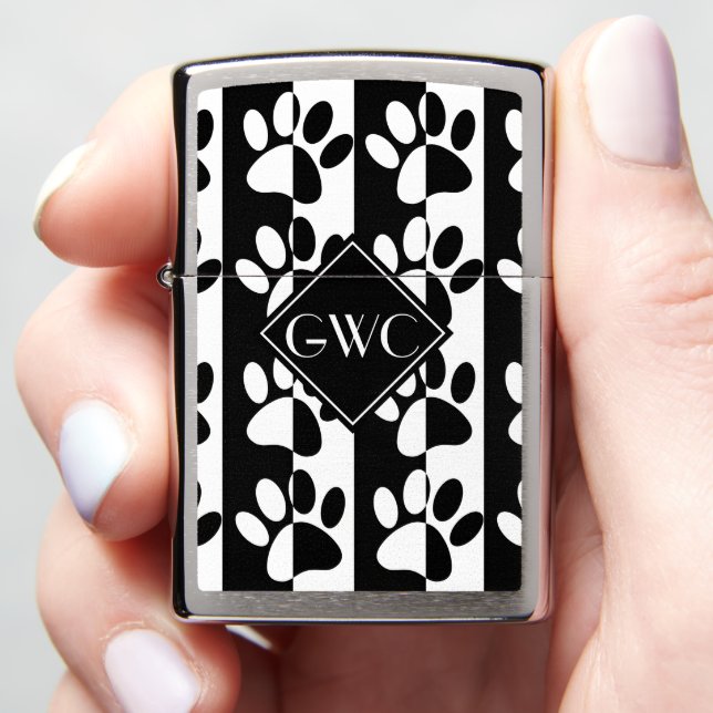 Zwart-witte hond poten en strepen monogram (In Hand)