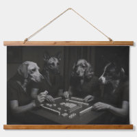Zwart-witte honden die Mahjong spelen