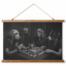 Zwart-witte honden die Mahjong spelen