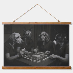 Zwart-witte honden die Mahjong spelen Hangend Wandkleed