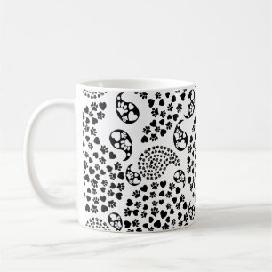 Zwart-Witte Hondenpoten En Harten Paisley Print Koffiemok