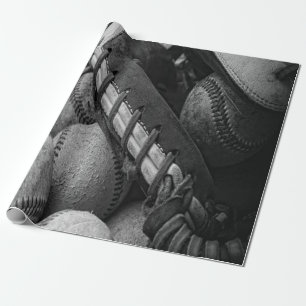 Zwart-witte honkballen en handschoen cadeaupapier
