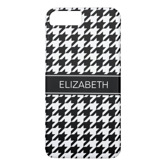 Zwart-witte houndstooth #2 Zwarte naam Monogram Case-Mate iPhone Case (Achterkant)