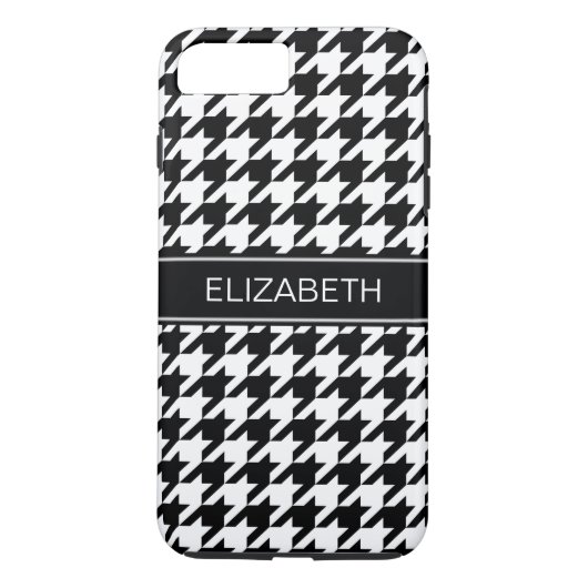 Zwart-witte houndstooth #2 Zwarte naam Monogram Case-Mate iPhone Case (Achterkant)