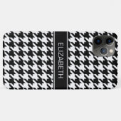 Zwart-witte houndstooth #2 Zwarte naam Monogram Case-Mate iPhone Case (Achterkant (horizontaal))